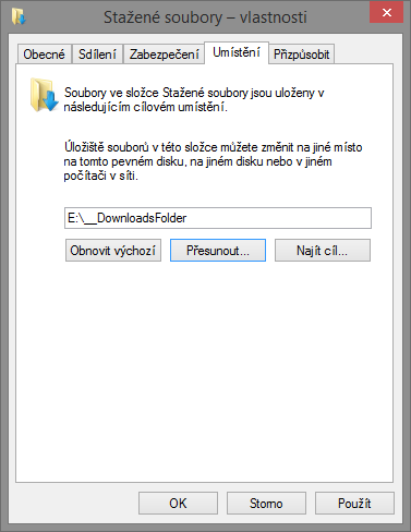 … dále klikneme na Přesunout, vybereme kam chceme složku přesunout a klikneme na Použít. Vyskočí dotaz, zda chceme přesunout složku z původního do nového umístění a potvrdíme.