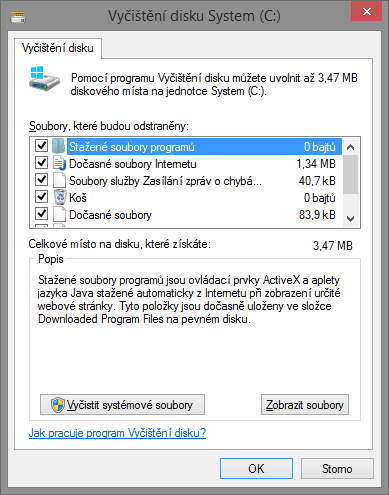 Následně v několika skupinách souborů vidíte, kde ztrácíte místo. Můžete celkem s klidem označit všechna políčka a dát OK