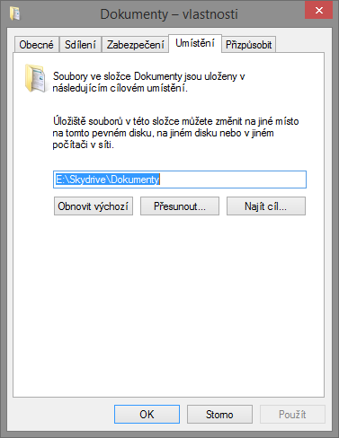 Klikneme pravým na Dokumenty a ve vlastnostech je karta Umístění, zde klikneme na Přesunout a vybereme nové umístě. Poté dáme Použít a po dotazu s potvrzením se začnou data "sypat" jinam.